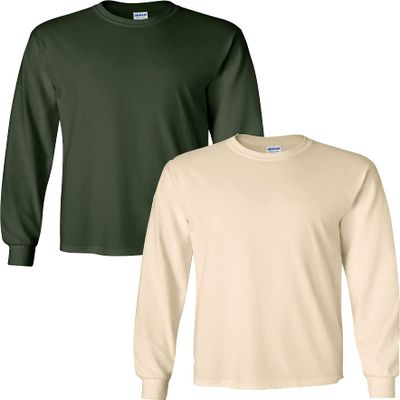 Gildan Men's Ultra Cotton Adult Long Sleeve T-Shirt, 2-Pack Forest-Natural Pack of 2 XX-Large