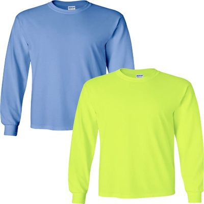 Gildan Men's Ultra Cotton Adult Long Sleeve T-Shirt, 2-Pack Carolina Blue-SafetyGreen Pack of 2 XX-Large
