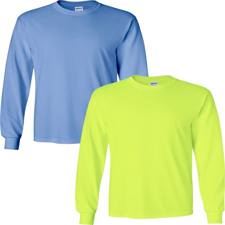 Gildan Men's Ultra Cotton Adult Long Sleeve T-Shirt, 2-Pack Carolina Blue-SafetyGreen Pack of 2 XX-Large
