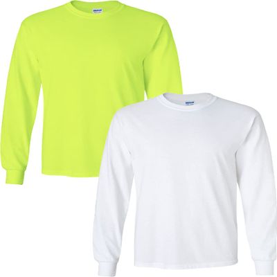 Gildan Men's Ultra Cotton Adult Long Sleeve T-Shirt, 2-Pack SafetyGreen-White Pack of 2 Medium