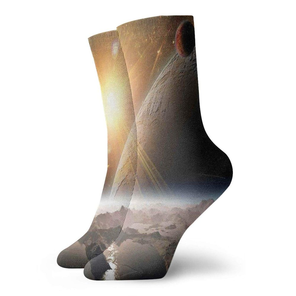 GULTMEE Fashion Compression Socks,Moons And Universe View From The Earths Surface Galaxy Theme Art Print,Performance Polyester Cushioned Athletic Crew Socks for Running,Athletic, -12 inch