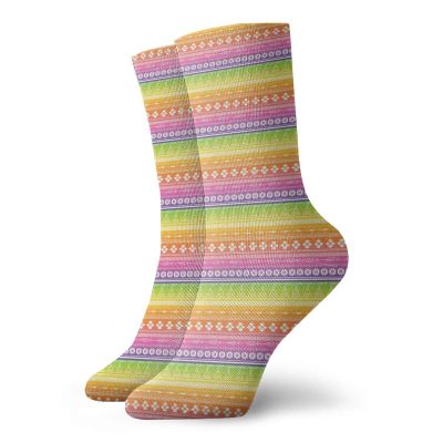 GULTMEE Funky Colorful Cushion Sport Socks,Tribal Motifs Pattern With Native American Tents Angled Lines On Ombre Background,Athletic Cushioned Running Performance Crew Socks For Men/Women, -12 inch