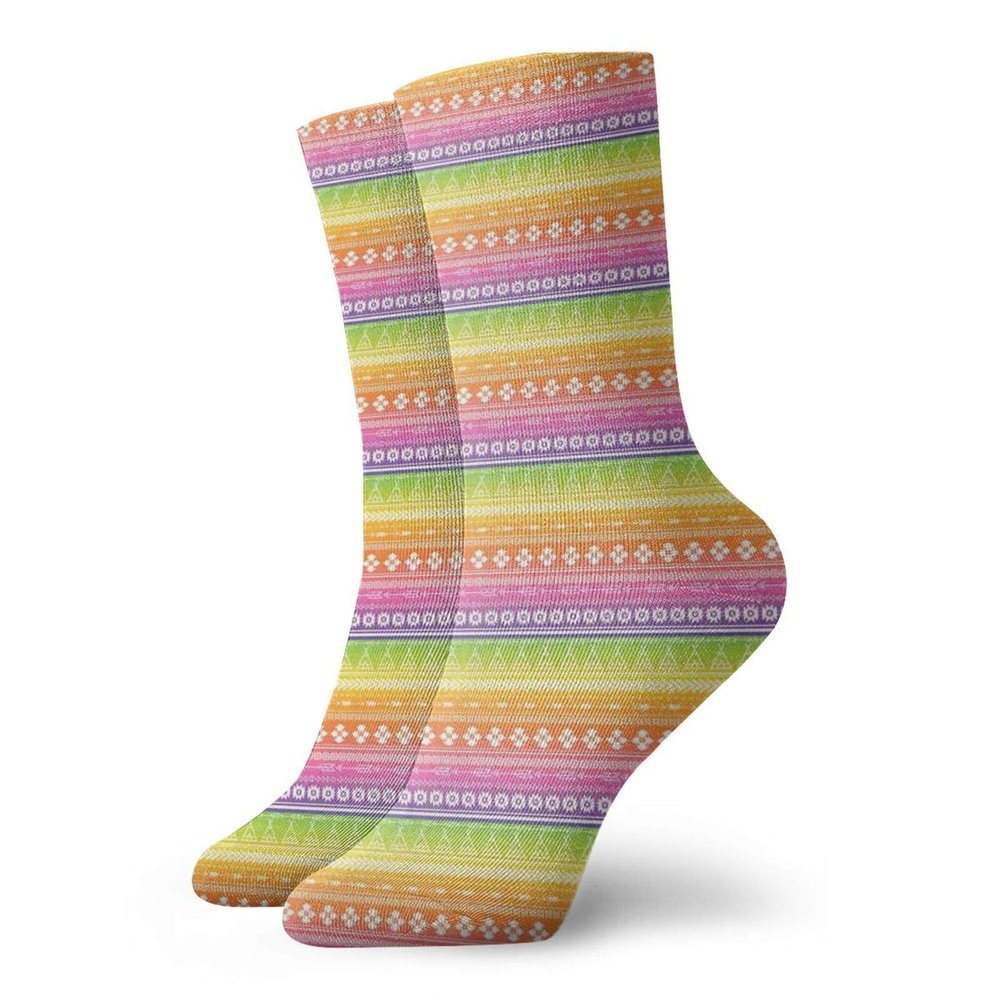 GULTMEE Funky Colorful Cushion Sport Socks,Tribal Motifs Pattern With Native American Tents Angled Lines On Ombre Background,Athletic Cushioned Running Performance Crew Socks For Men/Women, -12 inch