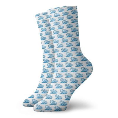 GULTMEE Fashion Compression Socks,Sweet Summer Themed Monochromatic Repeating Curling Ocean Waves Motif,Performance Polyester Cushioned Athletic Crew Socks for Running,Athletic, -12 inch