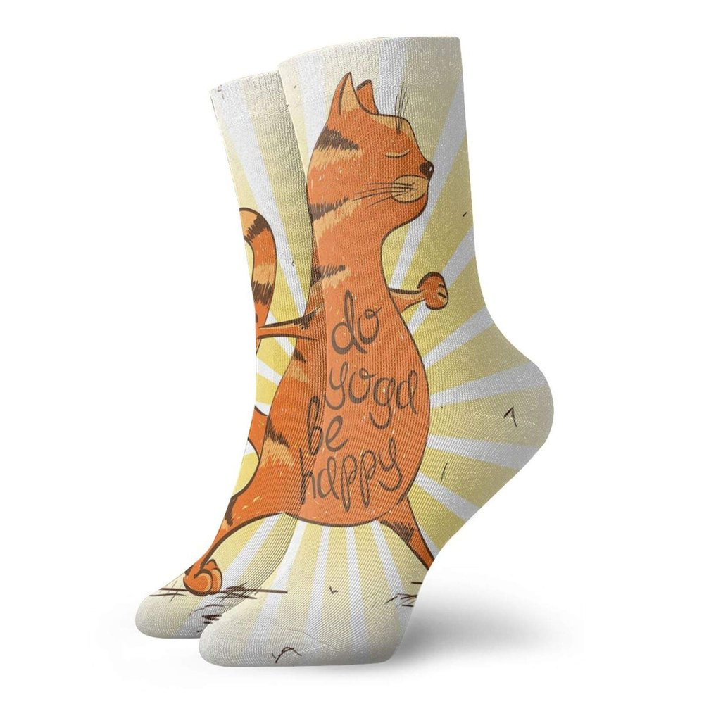 GULTMEE Funny Compression Socks Women and Men,Funny Cat Doing Warrior Position Motivational Quote Healthy Life Humor,Best for Circulation,Running,Athletic,Nurse,Travel, -12 inch
