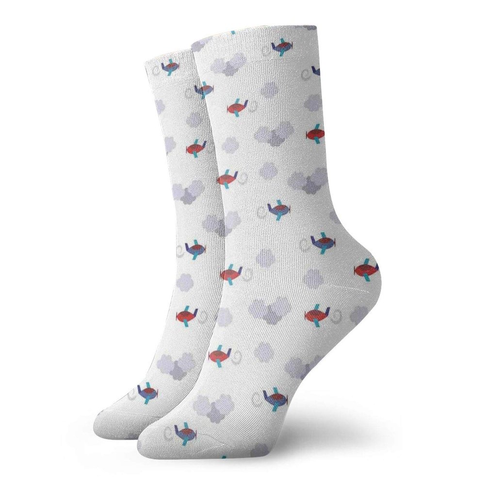GULTMEE Fashion Compression Socks,Little Colorful Cartoon Planes In Sky With Greyish Clouds Transport Theme,Performance Polyester Cushioned Athletic Crew Socks for Running,Athletic, -12 inch