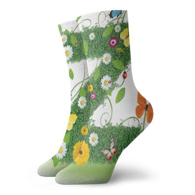 GULTMEE Fashion Compression Socks,Fresh Summer Garden Flower Bed And Cute Butterflies Colorful Wings Leaves,Performance Polyester Cushioned Athletic Crew Socks for Running,Athletic, -12 inch