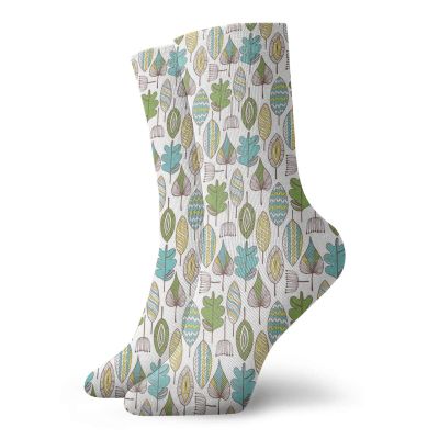 Funky Colorful Cushion Sport Socks,Doodle Style Mother Earth Background With Various Leaf Dandelions Tribal Boho Design,Athletic Cushioned Running Performance Crew Socks For Men/Women, -12 inch