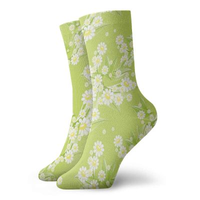 Fashion Compression Socks,Spring Chamomiles Leaf Flora Greenery Yard Budding Flower Grass Graphic Art,Performance Polyester Cushioned Athletic Crew Socks for Running,Athletic, -12 inch