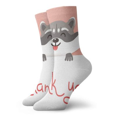 GULTMEE Funny Compression Socks Women and Men,Cute Cheerful Cartoon Raccoon Adorable Animal Typographic Theme,Best for Circulation,Running,Athletic,Nurse,Travel, -12 inch