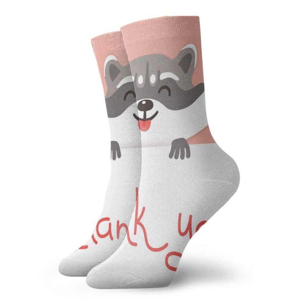 GULTMEE Funny Compression Socks Women and Men,Cute Cheerful Cartoon Raccoon Adorable Animal Typographic Theme,Best for Circulation,Running,Athletic,Nurse,Travel, -12 inch