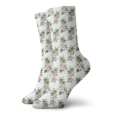 GULTMEE Fashion Compression Socks,Watercolor Pattern With Exotic Birds Tree Leaves Orchid And Hibiscus Blossoms,Performance Polyester Cushioned Athletic Crew Socks for Running,Athletic, -12 inch