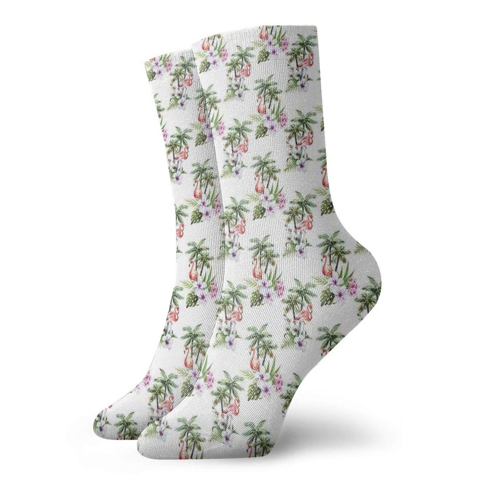 GULTMEE Fashion Compression Socks,Watercolor Pattern With Exotic Birds Tree Leaves Orchid And Hibiscus Blossoms,Performance Polyester Cushioned Athletic Crew Socks for Running,Athletic, -12 inch