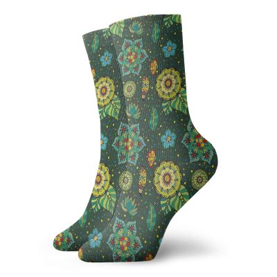 GULTMEE Funny Compression Socks Women and Men,Colorful Flower Arrangement Fantasy Hand Drawn Festive Dotted Detailed Modern Artsy,Best for Circulation,Running,Athletic,Nurse,Travel, -12 inch