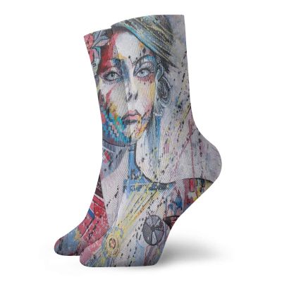 GULTMEE Funny Compression Socks Women and Men,Fantasy Portrait Of A Girl With Floral And Geometric Details Butterflies Color Splashes,Best for Circulation,Running,Athletic,Nurse,Travel, -12 inch