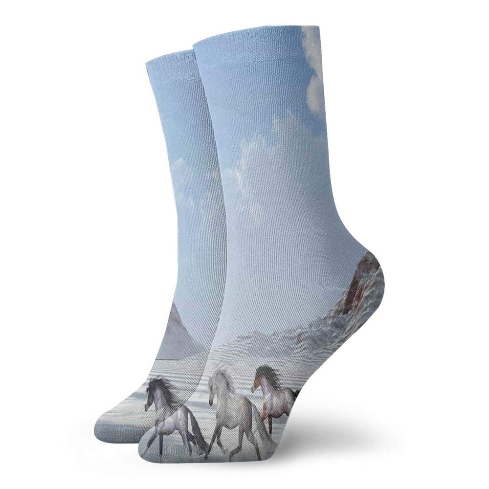 GULTMEE Funny Compression Socks Women and Men,Herd Of Wild Noble Horses Run In The Snows Of A Fresh Winter Day Glorious Picture,Best for Circulation,Running,Athletic,Nurse,Travel, -12 inch