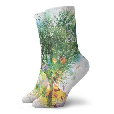 Funny Compression Socks Women and Men,Multiple Exposure Technique Of Spring Themed Details Of Falling Leaves And Tree,Best for Circulation,Running,Athletic,Nurse,Travel, -12 inch