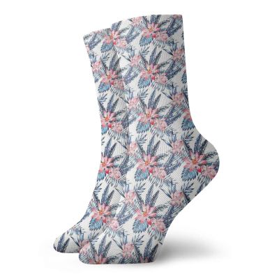GULTMEE Funny Compression Socks Women and Men,Leaves Of Banana Palm And Lilies Hawaii Brazil Botanical Watercolor Art,Best for Circulation,Running,Athletic,Nurse,Travel, -12 inch