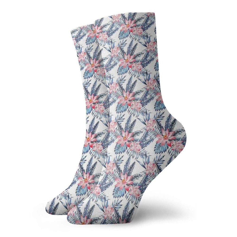 GULTMEE Funny Compression Socks Women and Men,Leaves Of Banana Palm And Lilies Hawaii Brazil Botanical Watercolor Art,Best for Circulation,Running,Athletic,Nurse,Travel, -12 inch