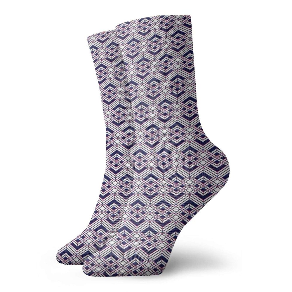 GULTMEE Fashion Compression Socks,Geometric Arrangement Of Diagonal Lines Rhombuses Optical Illusion,Performance Polyester Cushioned Athletic Crew Socks for Running,Athletic, -12 inch