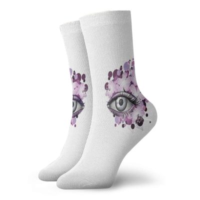GULTMEE Funny Compression Socks Women and Men,Fantasy Look With Abstract Floral Makeup Design Dots Violet Summer Blossoms,Best for Circulation,Running,Athletic,Nurse,Travel, -12 inch