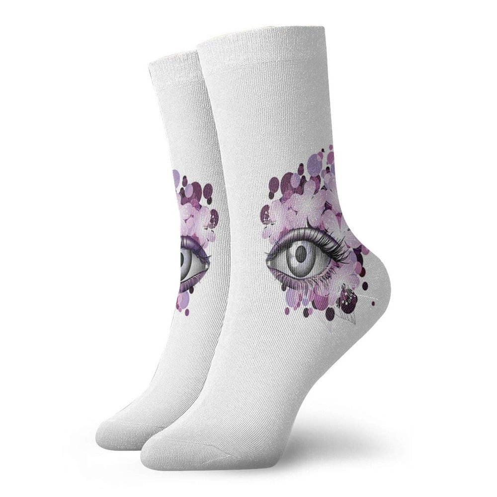 GULTMEE Funny Compression Socks Women and Men,Fantasy Look With Abstract Floral Makeup Design Dots Violet Summer Blossoms,Best for Circulation,Running,Athletic,Nurse,Travel, -12 inch