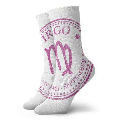GULTMEE Fashion Compression Socks,Pink Colored Horoscope Symbol August 24th And September 24th Vintage Design Image,Performance Polyester Cushioned Athletic Crew Socks for Running,Athletic, -12 inch