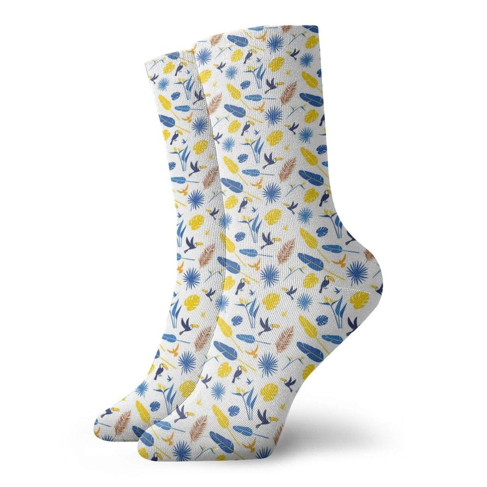 GULTMEE Funky Colorful Cushion Sport Socks,Tropical Jungle Pattern With Exotic Toucans And Leaves On Plain Background,Athletic Cushioned Running Performance Crew Socks For Men/Women, -12 inch