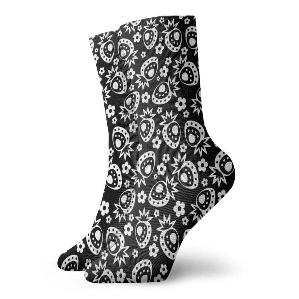 GULTMEE Fashion Compression Socks,Stylized Graphic Strawberry And Flower Petal Shapes In Repeating Order,Performance Polyester Cushioned Athletic Crew Socks for Running,Athletic, -12 inch