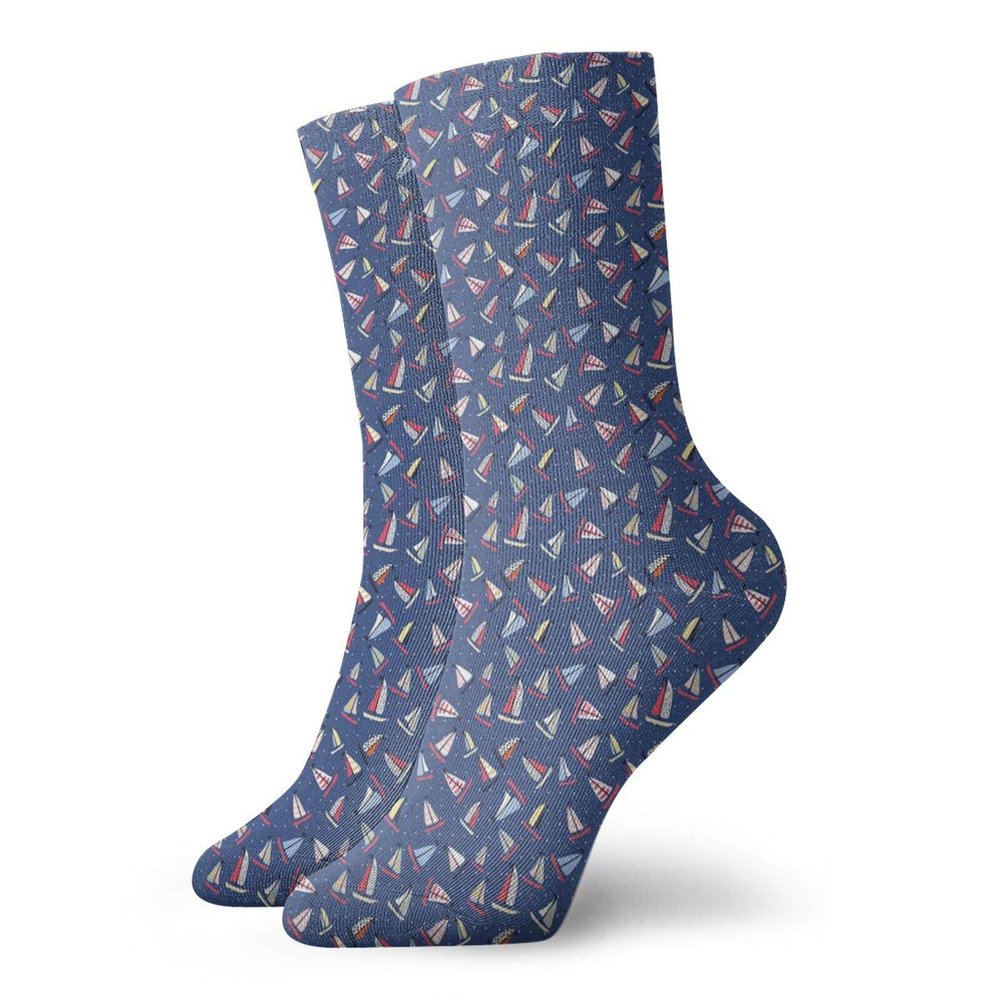 GULTMEE Funny Compression Socks Women and Men,Doodle Of Colorful Sailboats Polka Dots Summer Lovely Repetition,Best for Circulation,Running,Athletic,Nurse,Travel, -12 inch