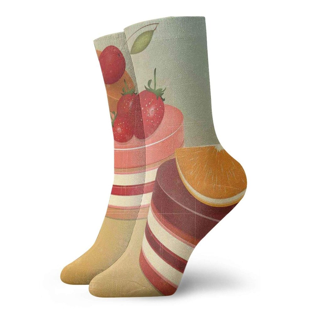 GULTMEE Funny Compression Socks Women and Men,Slice Of Orange Cherry And Strawberry Cake Toppers Patisserie Design Grunge Look,Best for Circulation,Running,Athletic,Nurse,Travel, -12 inch