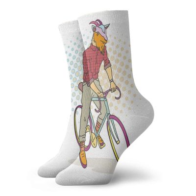 GULTMEE Funny Compression Socks Women and Men,Hipster Goat On Bicycle Fashion Model Horns Hooves Teenager Boy Colorful Artwork,Best for Circulation,Running,Athletic,Nurse,Travel, -12 inch