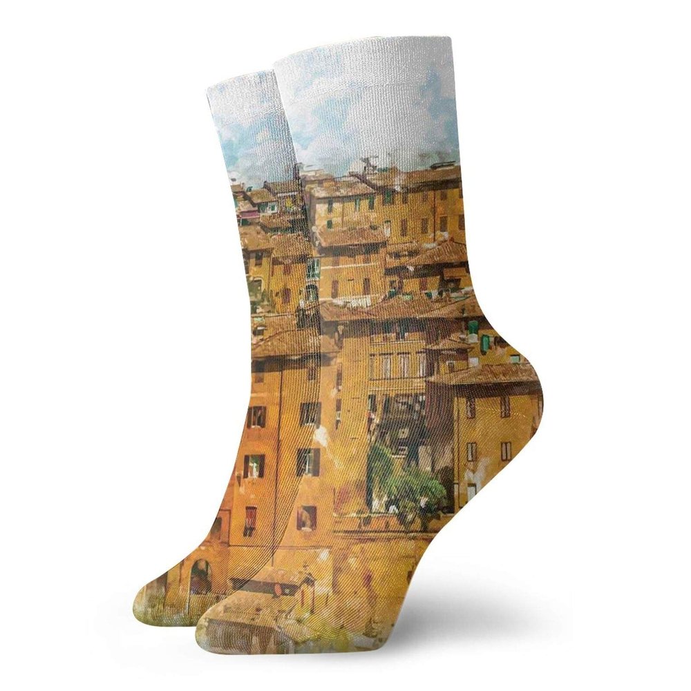 GULTMEE Funny Compression Socks Women and Men,Faded Photo Of Historical Italian Town With Old Traditional Authentic Buildings Retro,Best for Circulation,Running,Athletic,Nurse,Travel, -12 inch