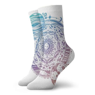 GULTMEE Funky Colorful Cushion Sport Socks,Ombre Planet Composition With The Surface Pattern Of The Moon And A Planet,Athletic Cushioned Running Performance Crew Socks For Men/Women, -12 inch