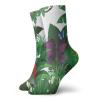Funky Colorful Cushion Sport Socks,Jungle Themed Cartoon Design With Blooming Flowers And Butterflies Tropical Pattern,Athletic Cushioned Running Performance Crew Socks For Men/Women, -12 inch view 1