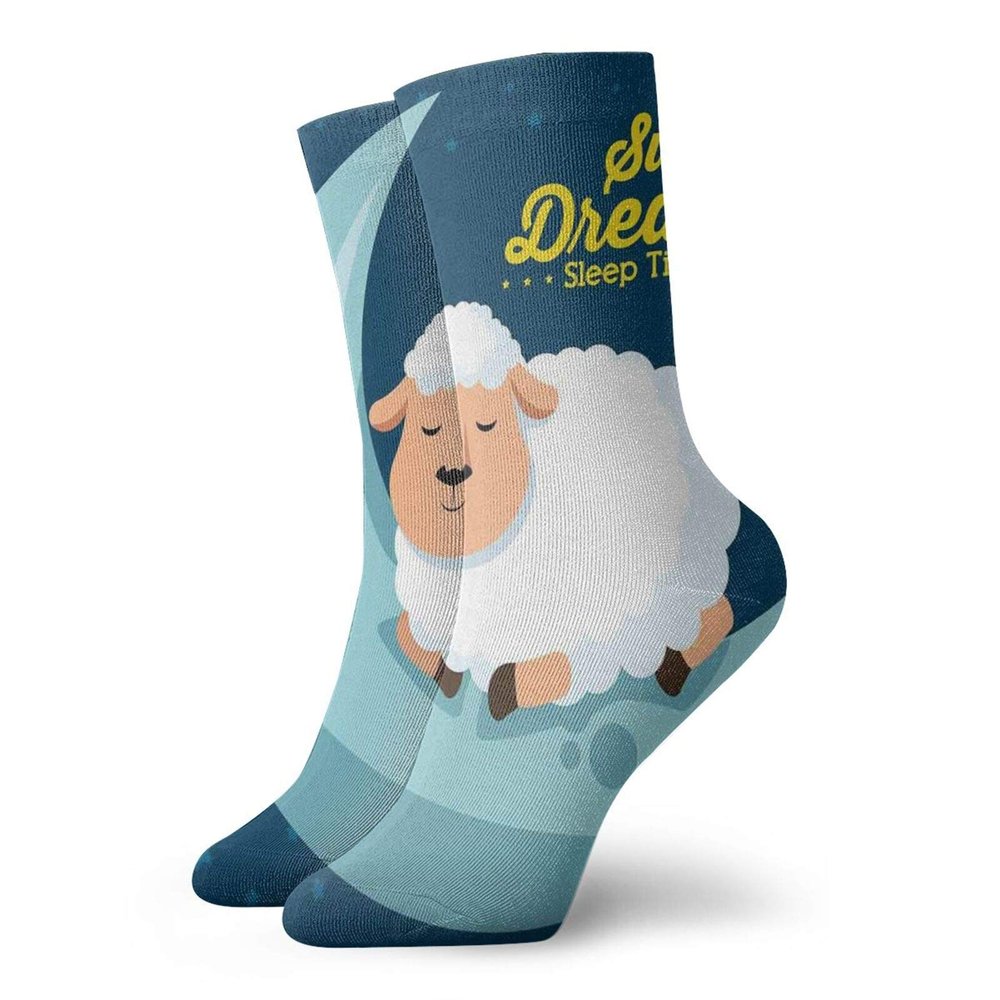 GULTMEE Funny Compression Socks Women and Men,Night Sky Illustration With Sheep Sleeping On The Moon Star Filled Background,Best for Circulation,Running,Athletic,Nurse,Travel, -12 inch