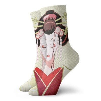 Funny Compression Socks Women and Men,Geisha Woman Portrait Traditional Asian Kimono Maiko Cultural Hairdo,Best for Circulation,Running,Athletic,Nurse,Travel, -12 inch