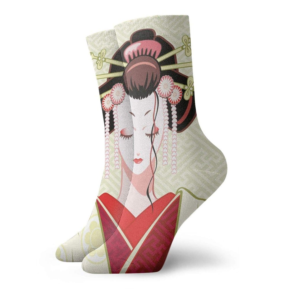 Funny Compression Socks Women and Men,Geisha Woman Portrait Traditional Asian Kimono Maiko Cultural Hairdo,Best for Circulation,Running,Athletic,Nurse,Travel, -12 inch