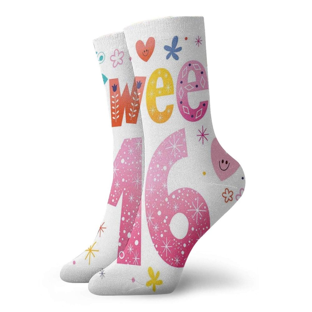 Funny Compression Socks Women and Men,Cute Sweet Sixteen Hearts Stars Flowers Unique Girls Joy Design,Best for Circulation,Running,Athletic,Nurse,Travel, -12 inch