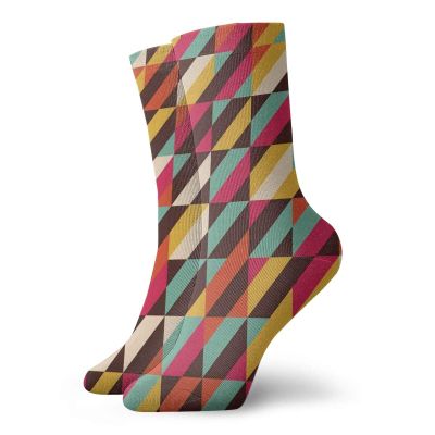 GULTMEE Funny Compression Socks Women and Men,Funky Geometric Square Boxes With Parallel Color Bars Triangles Stripes Retro,Best for Circulation,Running,Athletic,Nurse,Travel, -12 inch