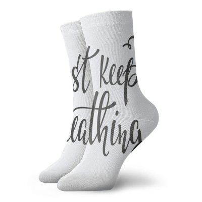 GULTMEE Funny Compression Socks Women and Men,Just Keep Breathing Phrase Hand Writing With Sun And Clouds Doodle,Best for Circulation,Running,Athletic,Nurse,Travel, -12 inch