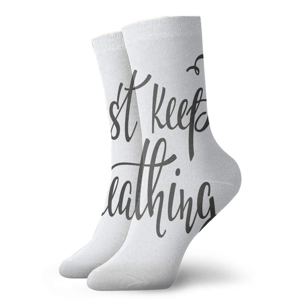 GULTMEE Funny Compression Socks Women and Men,Just Keep Breathing Phrase Hand Writing With Sun And Clouds Doodle,Best for Circulation,Running,Athletic,Nurse,Travel, -12 inch