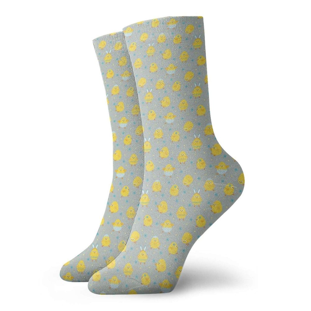 GULTMEE Fashion Compression Socks,Cute Cartoon Of Lovely Baby Chicken Petals Polka Dots,Performance Polyester Cushioned Athletic Crew Socks for Running,Athletic, -12 inch