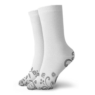 GULTMEE Funky Colorful Cushion Sport Socks,Monochrome Floral Framework Herbs Swirled Leaves Botanical Sketchy Bouquet,Athletic Cushioned Running Performance Crew Socks For Men/Women, -12 inch