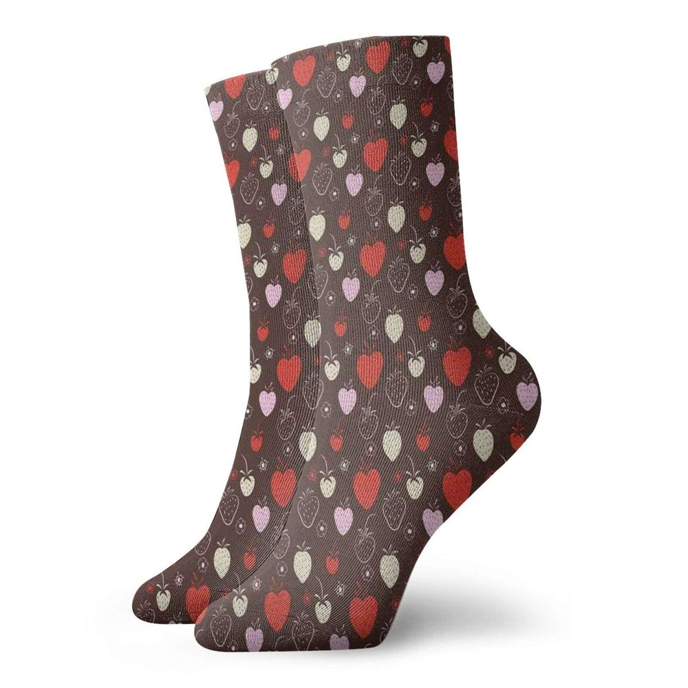 GULTMEE Funny Compression Socks Women and Men,Strawberry Figures With Flowers In Various Tones Cute Yummy Sweets Food Design,Best for Circulation,Running,Athletic,Nurse,Travel, -12 inch