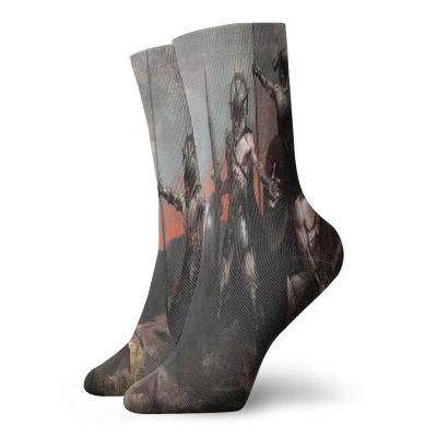 GULTMEE Funky Colorful Cushion Sport Socks,Fantasy Fiction Themed Illustration In An Alien World With Three Figures,Athletic Cushioned Running Performance Crew Socks For Men/Women, -12 inch