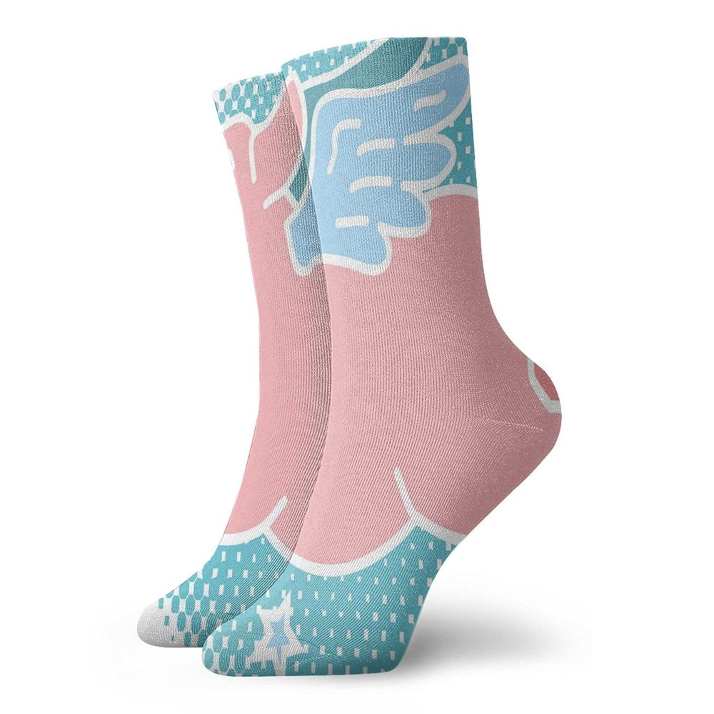 GULTMEE Funky Colorful Cushion Sport Socks,Happy Flying Pig With Wings On Retro Style Dotted Oval,Athletic Cushioned Running Performance Crew Socks For Men/Women, -12 inch