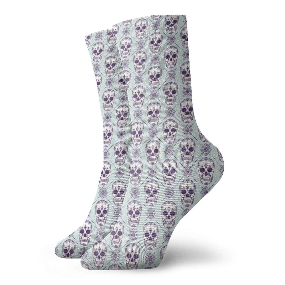GULTMEE Funny Compression Socks Women and Men,Flower Pattern On Skulls Geometric Floral Damask Background,Best for Circulation,Running,Athletic,Nurse,Travel, -12 inch