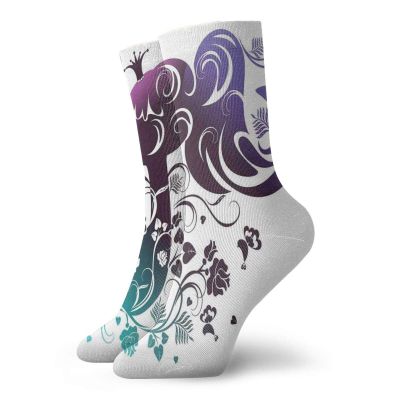 GULTMEE Funny Compression Socks Women and Men,Abstract Portrait Of An Attractive Girl Wearing A Crown And Floral Ornamentations,Best for Circulation,Running,Athletic,Nurse,Travel, -12 inch