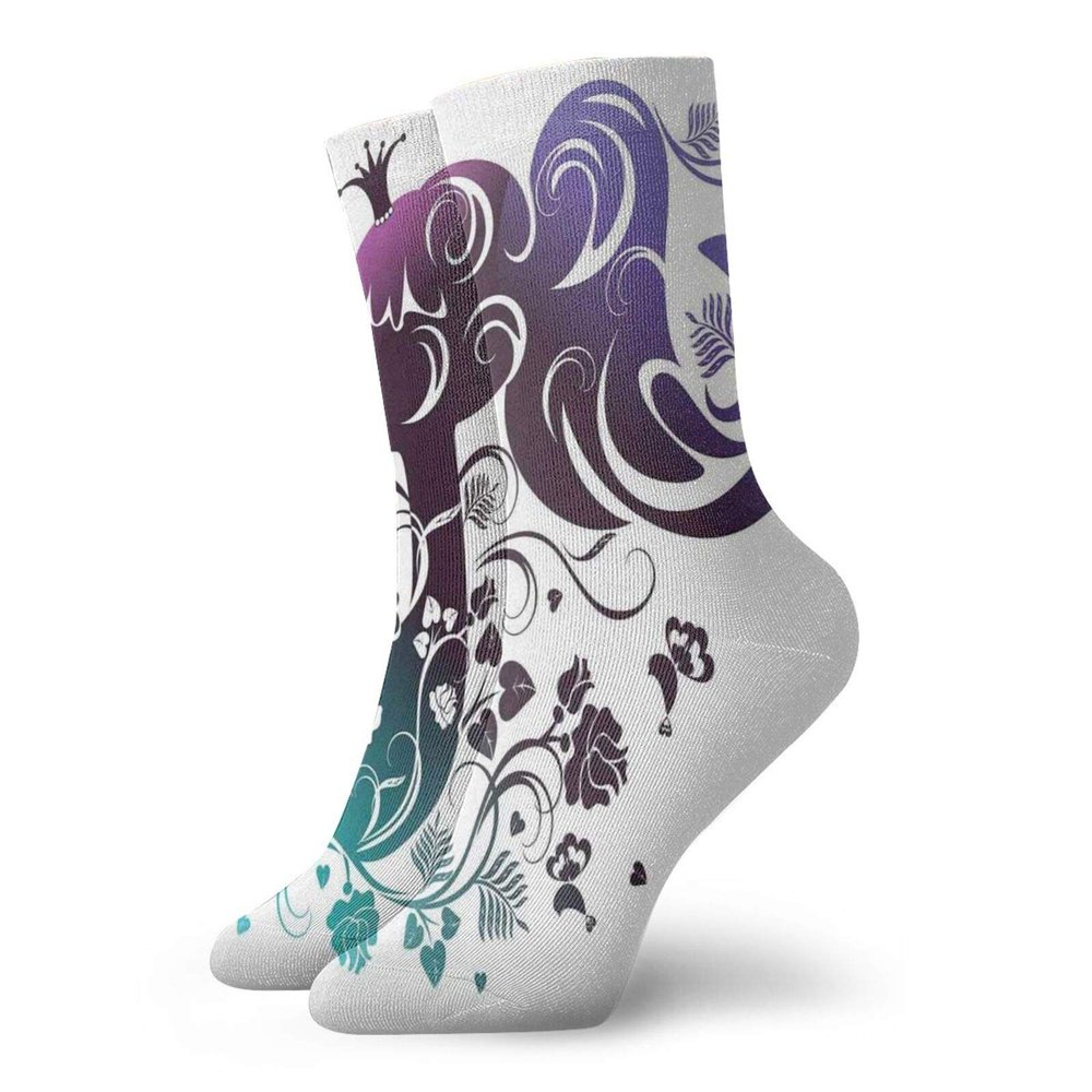 GULTMEE Funny Compression Socks Women and Men,Abstract Portrait Of An Attractive Girl Wearing A Crown And Floral Ornamentations,Best for Circulation,Running,Athletic,Nurse,Travel, -12 inch